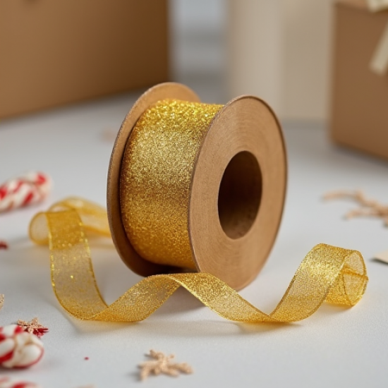 Glitter Ribbon Spool Gold