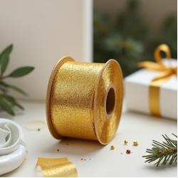 Glitter Ribbon Spool Gold