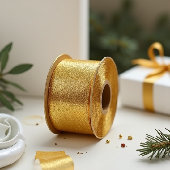 Glitter Ribbon Spool Gold