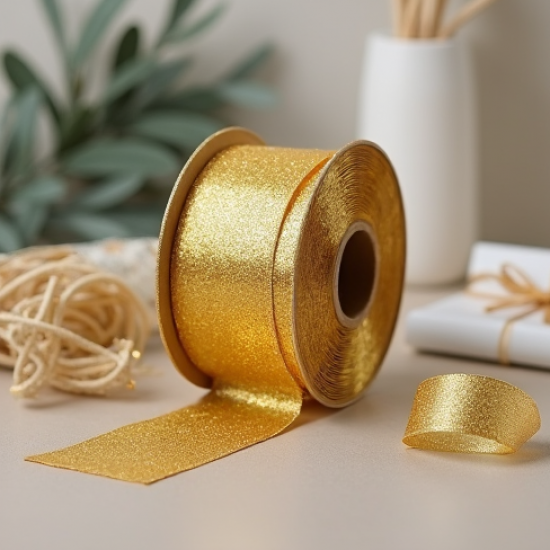 Glitter Ribbon Spool Gold