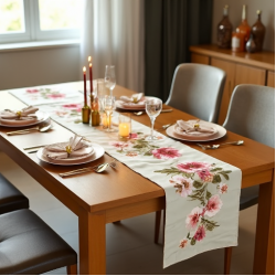 Luxury Faux Silk Floral Table Runner