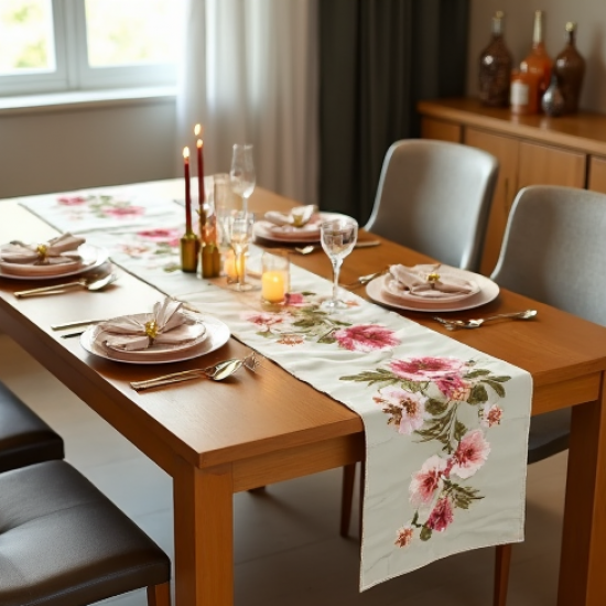Luxury Faux Silk Floral Table Runner