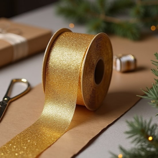 Glitter Ribbon Spool Gold