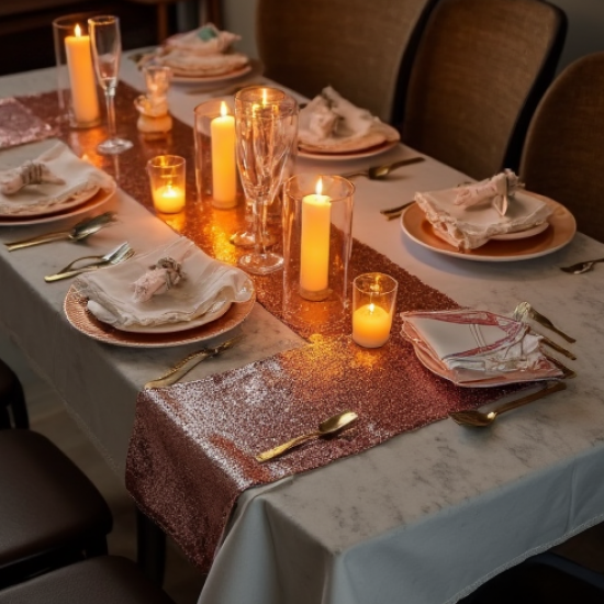 Sequin Table Runner Rose Gold