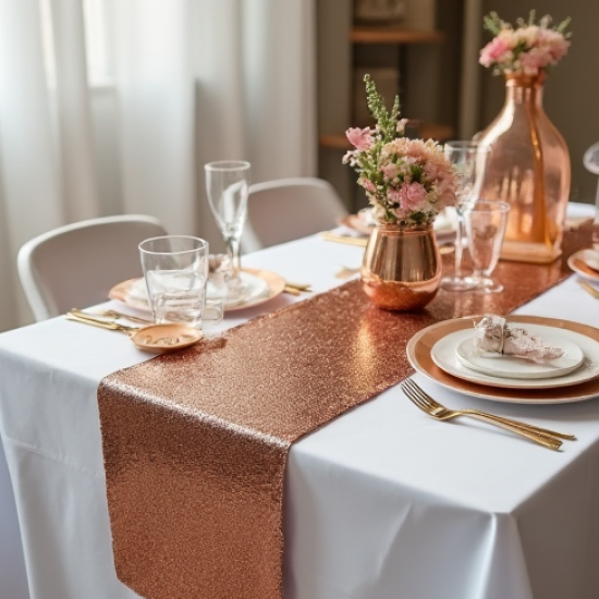 Sequin Table Runner Rose Gold