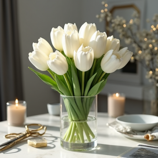 Ivory Tulip Decorative Flower Bundle