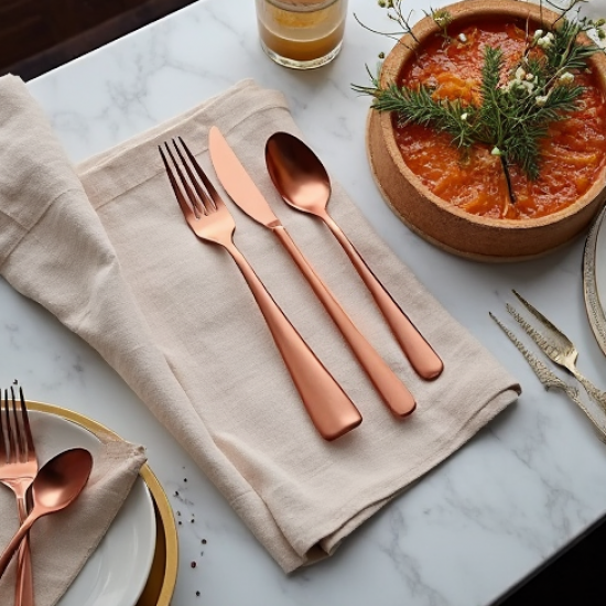 Rose Gold Plastic Dinnerware Cutlery Set
