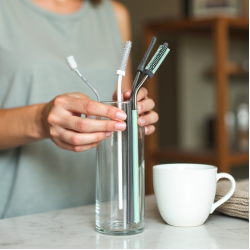 Reusable Silicone Straws Cleaning Brush Set