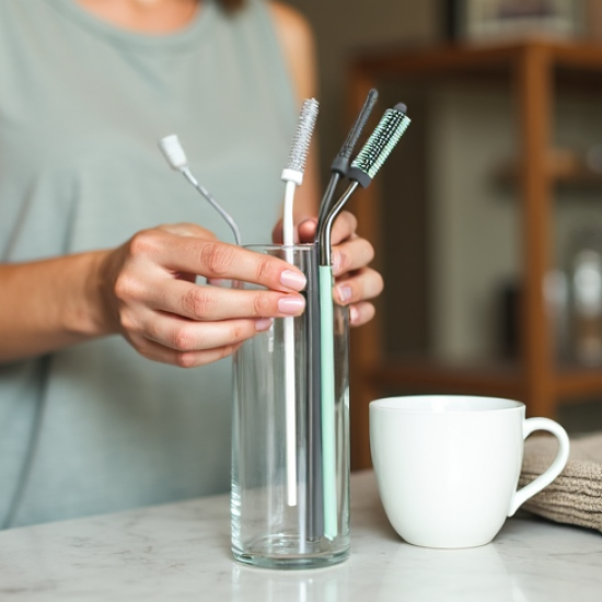 Reusable Silicone Straws Cleaning Brush Set