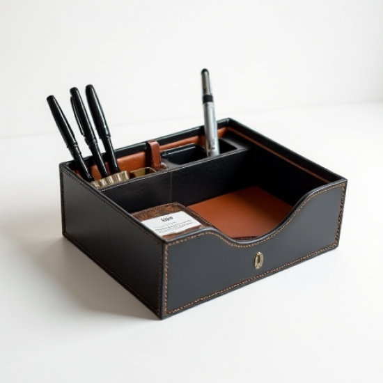 Deluxe Leather Desktop Accessory Organizer