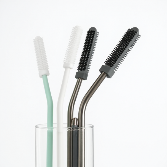 Reusable Silicone Straws Cleaning Brush Set