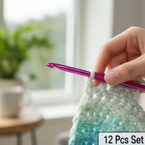 Aluminium Multicolor Knitting Needles, Crochet Kit (12 Pcs Set)