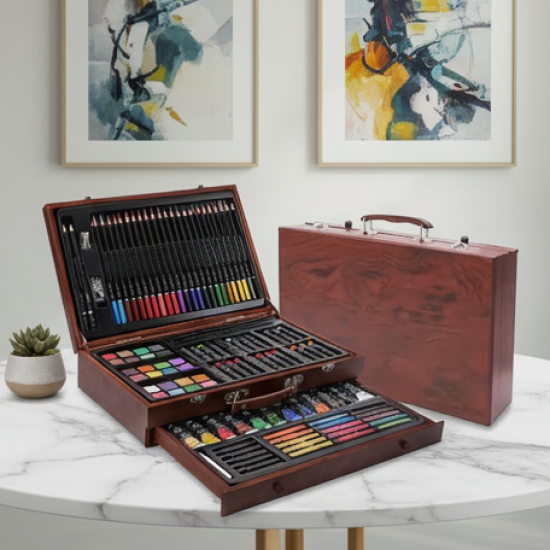 Artist Drawing & Painting Color Set ith Wooden Case (112 Pcs Approx)