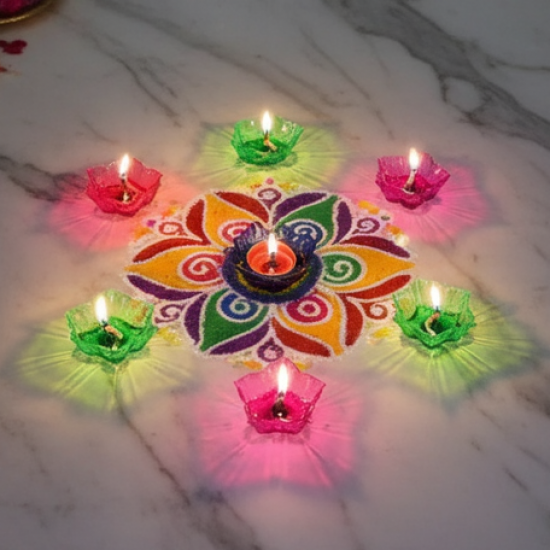 Colourful Reflection Diya Combo Plastic Candle Cup with Multi Shape, Diwali (12 Pcs Set)