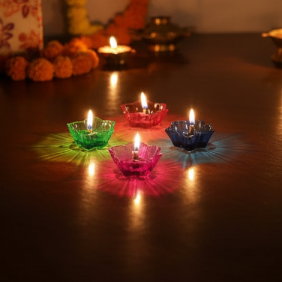 Colourful Reflection Diya Combo Plastic Candle Cup with Multi Shape, Diwali (12 Pcs Set)