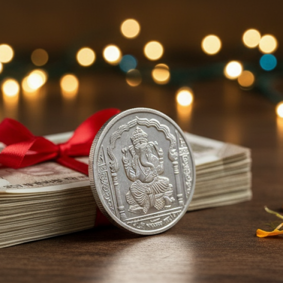 Ganesh Ji, Silver color Coin for Gift & Pooja | Silver Coin | Silver Coin / Diwali Gift (1 Pc / (Metal is not silver)