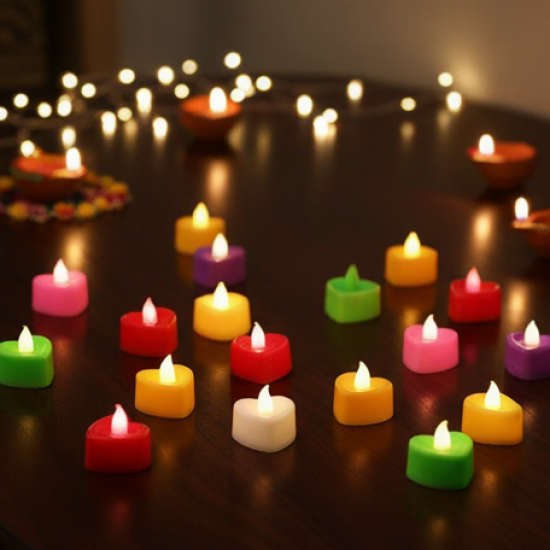 Heart Shape Battery Operated Tea Light LED Candles, for Decoration Use, Diwali (24 Pc Set)