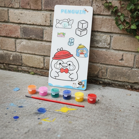 Kids Art Painting Kit Water Color, Cartoon Printed Board & Brush (9 Pcs Set)