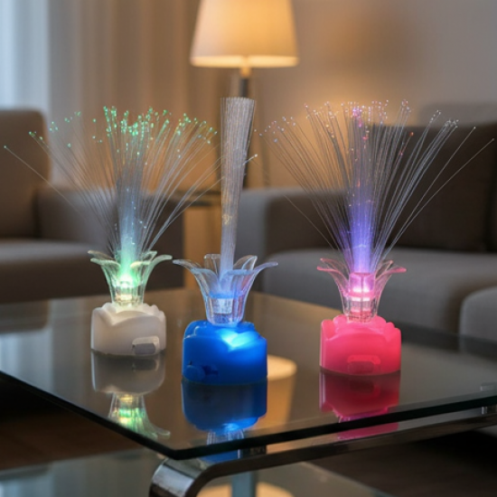 Multi-Color LED Fiber Optic Flower Night Lamps (Mix Color / 3 Pc)