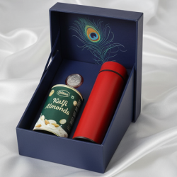 Personalized Temperature Water Bottle, Silver color Coin & Chocolate (With Attractive Peacock Box / 3 Pc Set)