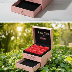 Preserved Eternal Rose Flower Gift Box Drawer with I Love You & Artificial 9 Pcs Rose (1 Set)
