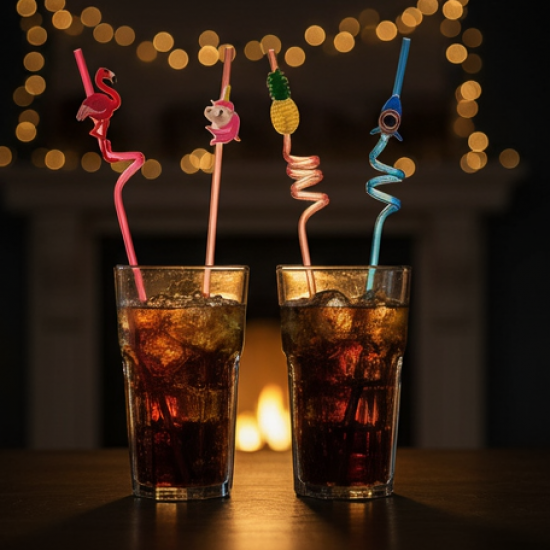 Reusable Plastic Straws (12 pcs Set / Mix Design)