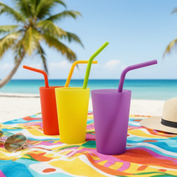 Reusable Silicone Straws Flexible Drinking Straws with Cleaning Brush (7 pc)