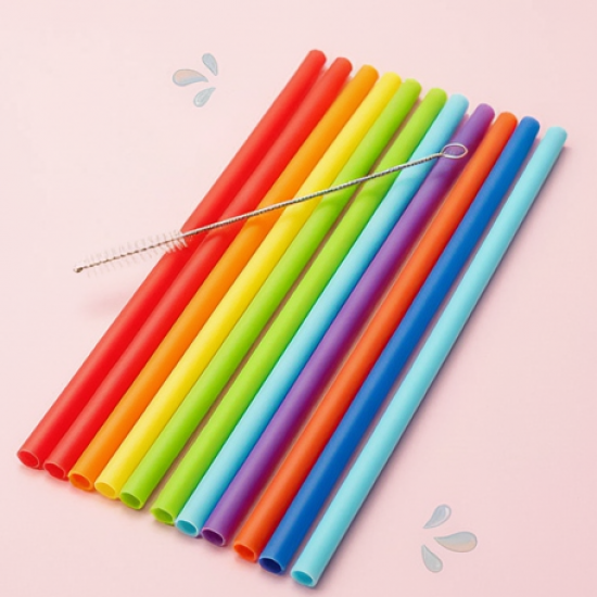 Reusable Silicone Straws Flexible Drinking Straws with Cleaning Brush (7 pc)