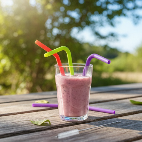 Reusable Silicone Straws Flexible Drinking Straws with Cleaning Brush (7 pc)