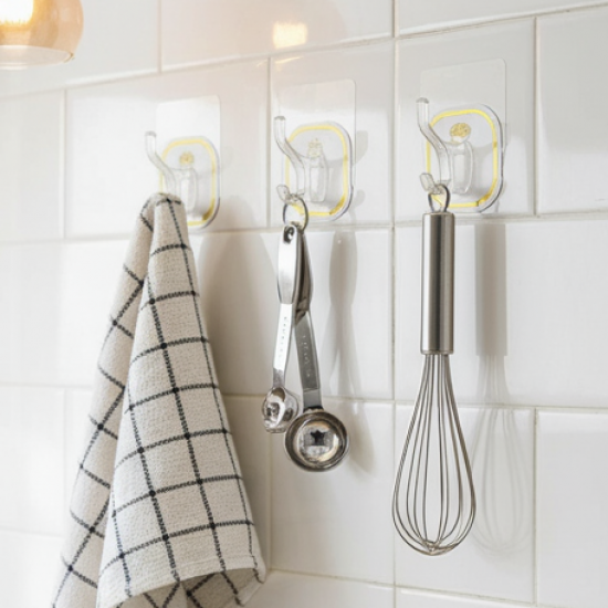 TRANSPARENT ADHESIVE WALL HOOK (6 PCS SET)