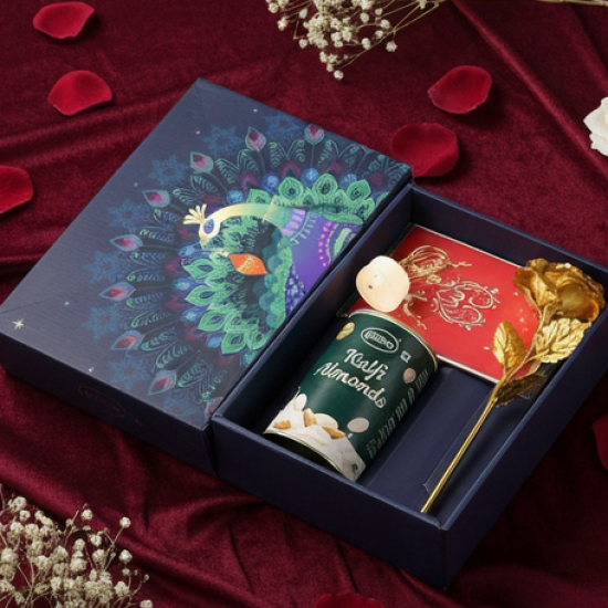 Valentine’s Day Love Set - Heart Light, Chocolates & Golden Flower Gift Box